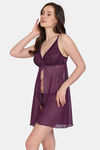 Zivame Primrose Lace Babydoll With Thong - Dark Purple — thumbnail 2